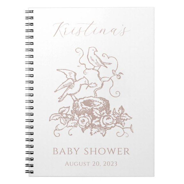 Vintage Elegant Bird Nest Baby Shower Notebook (Front)