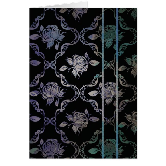 Vintage Elegant Black and Blue-Green Damask Roses (Front)