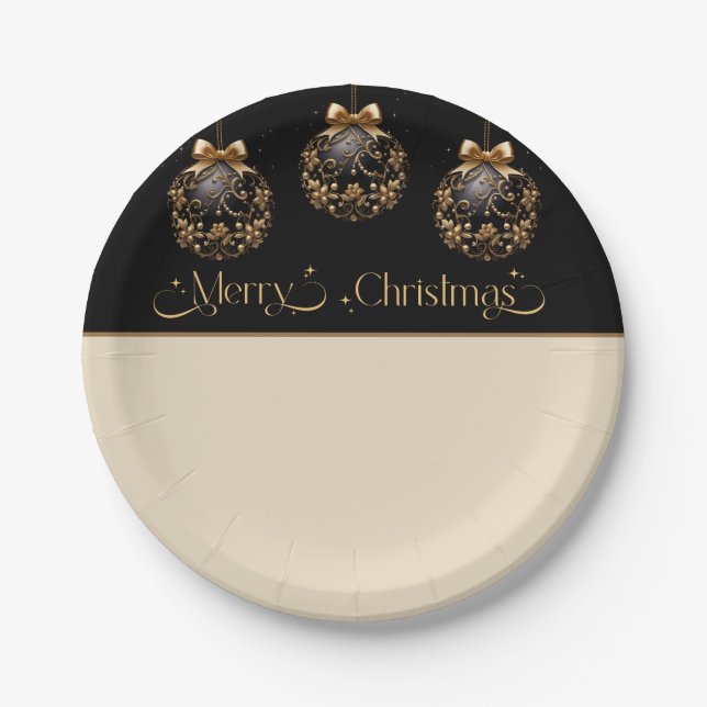 Vintage Elegant Black and Gold Christmas   Paper Plate (Front)