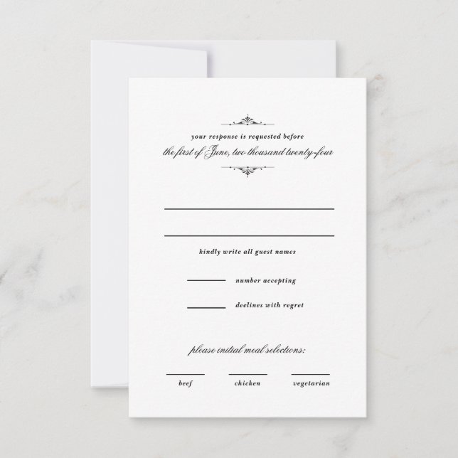 Vintage Elegant Black and White Traditional RSVP Card (Front)