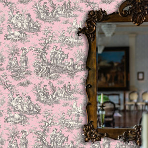 Vintage Elegant Black Pink Toile de Jouy Wallpaper