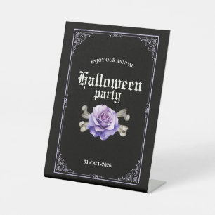 Vintage Elegant Black Purple Rose Halloween Party Pedestal Sign