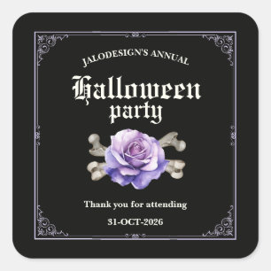 Vintage Elegant Black Purple Rose Halloween Party Square Sticker