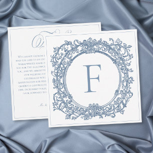 Vintage Elegant Blue Crest Garden Wedding Thank You Card