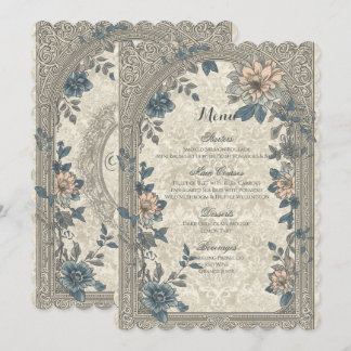Vintage Elegant Blue Floral Botanical Wedding Menu