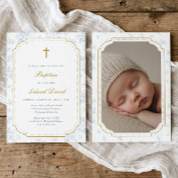 Vintage Elegant Blue Toile Boy Photo Baptism