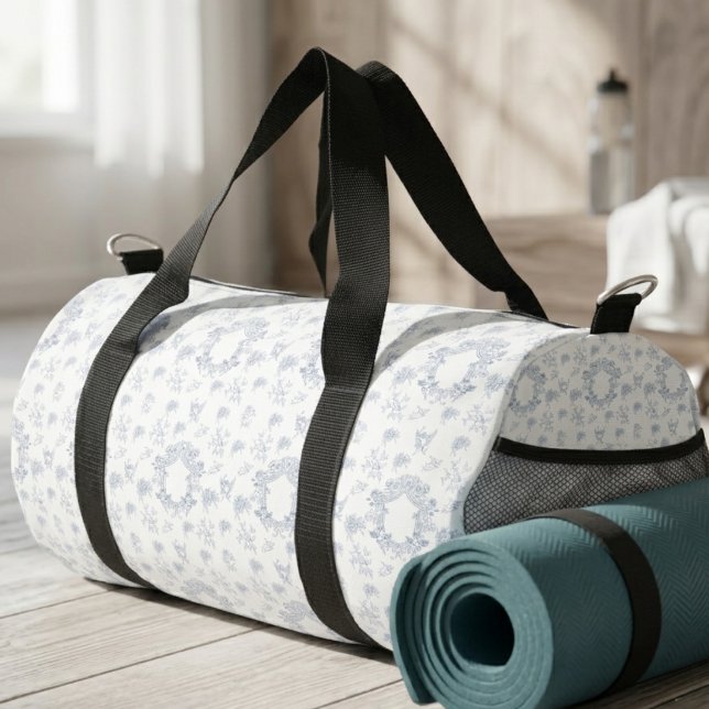 Vintage Elegant Blue Toile Pattern Duffle Bag (Creator Uploaded)