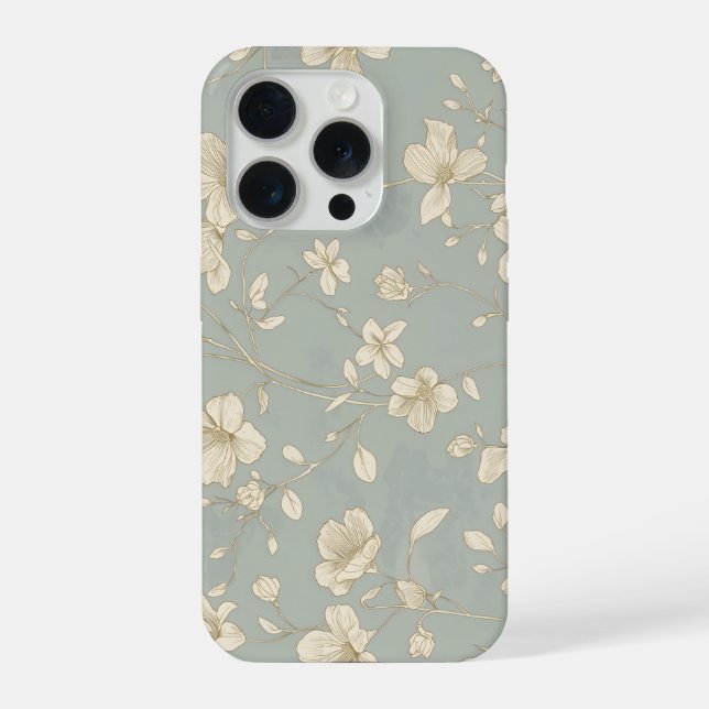 Vintage Elegant Botanical Line Art iPhone Case (Back)