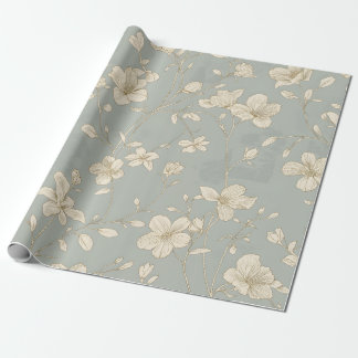 Vintage Elegant Botanical Line Art Wrapping Paper