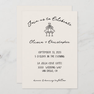 Vintage Elegant Bow Champagne Wedding Invitation