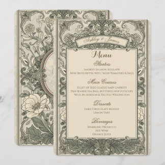 Vintage Elegant Brown Gold Floral Wedding Menu