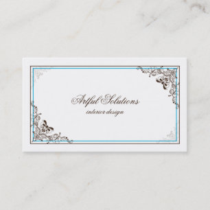 Vintage Elegant Brown Teal Scrolls Business Card