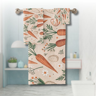 Vintage Elegant Carrots with Blossoms and Tiny Egg Bath Towel Set