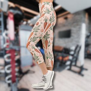 Vintage Elegant Carrots with Blossoms and Tiny Egg Capri Leggings