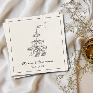Vintage Elegant Champagne Tower Sketch Custom Napkin
