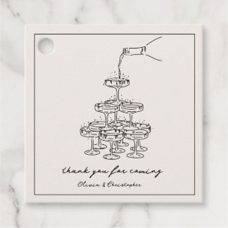 Vintage Elegant Champagne Tower Sketch Favour Tags