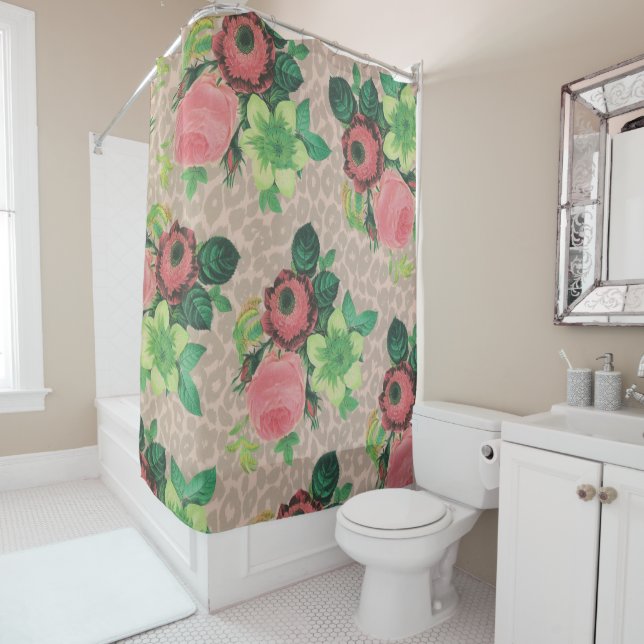 vintage elegant cheetah flowers  shower curtain (In Situ)
