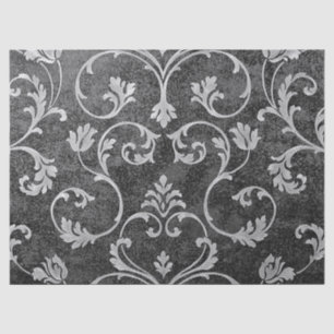 Vintage elegant chic black silver floral damask tissue paper