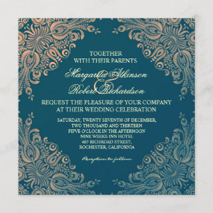 vintage elegant chic damask wedding invitations