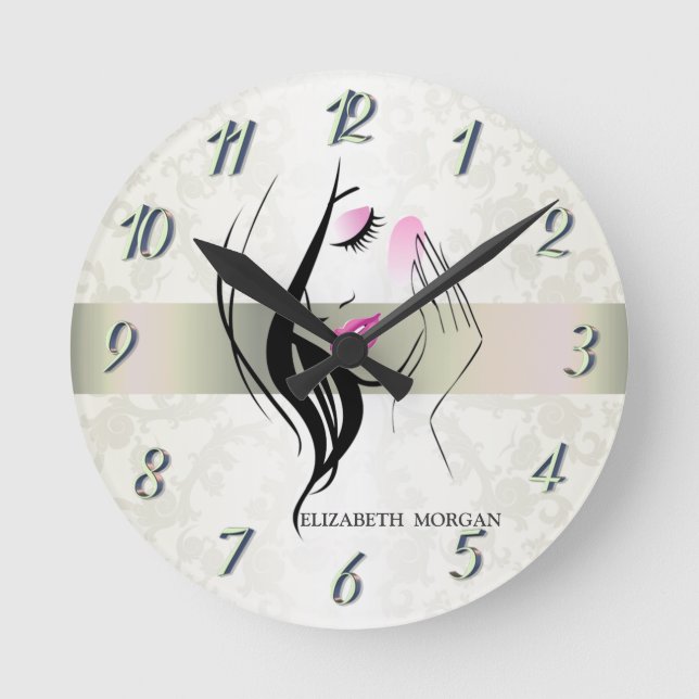 Vintage Elegant,Chic,Lace,Girl Silhouette  Round Clock (Front)
