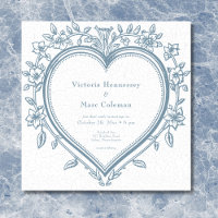Vintage Elegant Chinoiserie Blue Heart Wedding