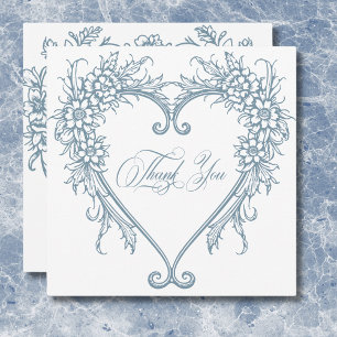 Vintage Elegant Chinoiserie Blue Heart Wedding Thank You Card