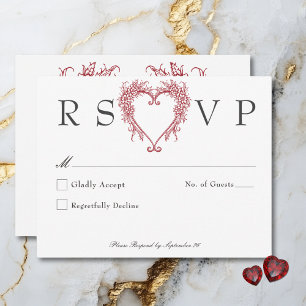 Vintage Elegant Chinoiserie Floral Heart Wedding RSVP Card