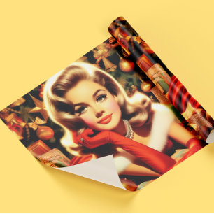 Vintage Elegant Christmas Girl Wrapping Paper