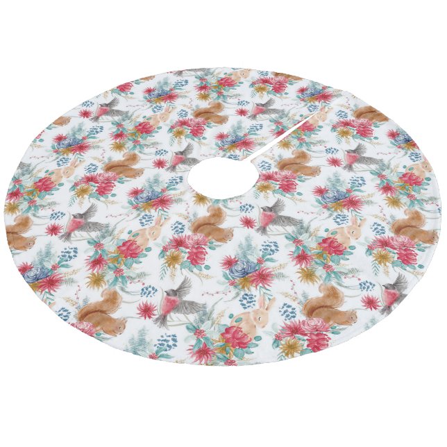 Vintage Elegant Christmas Woodland Animal Fleece Tree Skirt (Angled)
