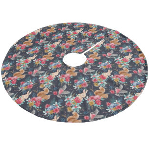 Vintage Elegant Christmas Woodland Animal Fleece Tree Skirt