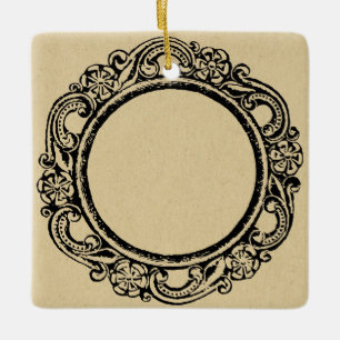 Vintage Elegant Circular Frame CUSTOMIZE ADD TEXT Ceramic Ornament