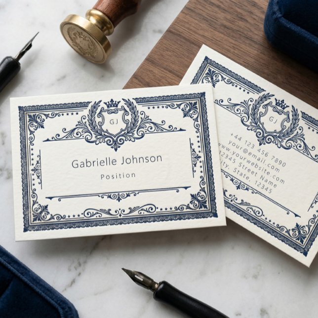 Vintage Elegant Crest Monogram Initials Luxury Business Card (Creator Uploaded)