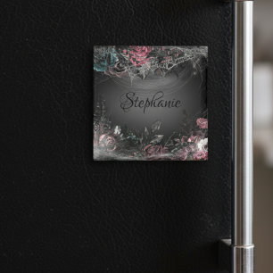 Vintage Elegant Dark Roses Monogram Magnet