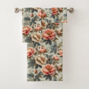 Vintage elegant floral bath towel set