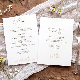Vintage Elegant Floral Beige Tan Victorian Wedding Menu