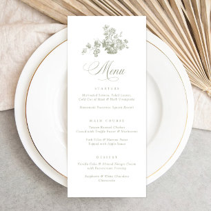 Vintage Elegant Floral Bouquet in a Basket Wedding Menu