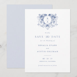 Vintage Elegant Floral Crest Wedding Save the Date Invitation