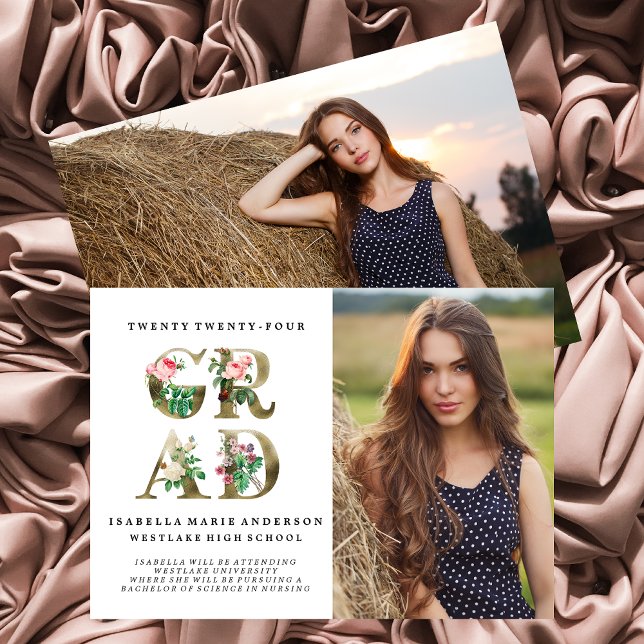 VINTAGE ELEGANT FLORAL GRADUATION ANNOUNCEMENT (Creator Uploaded)