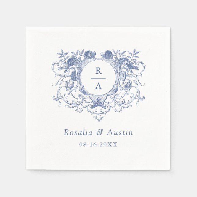 Vintage Elegant Floral Leafy Crest Wedding Napkins (Front)