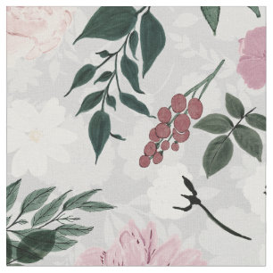 Vintage Elegant floral Paint Light Gray design Fabric