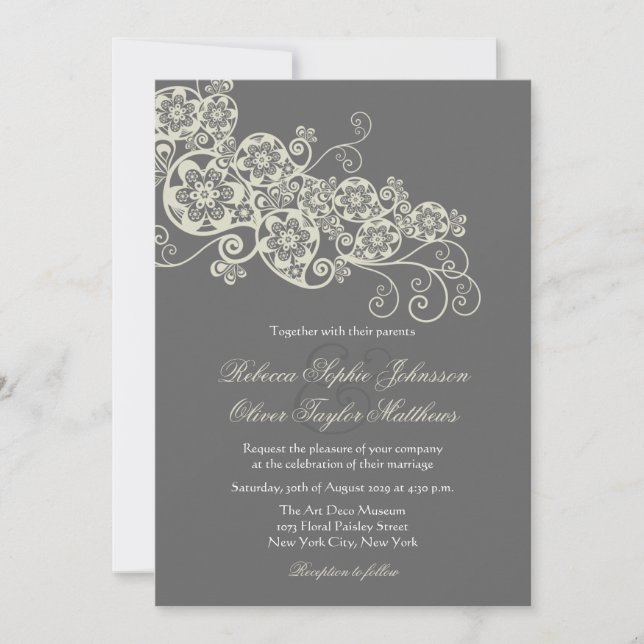 Vintage Elegant Floral Paisley Boho Wedding Invite (Front)