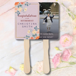 Vintage Elegant Floral Watercolor Retirement Party Hand Fan