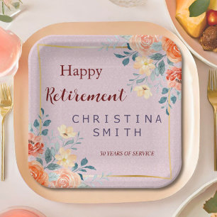 Vintage Elegant Floral Watercolor Retirement Party Paper Plate
