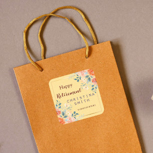 Vintage Elegant Floral Watercolor Retirement Party Square Sticker