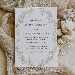 Vintage Elegant Floral Wreath Wedding Invitation