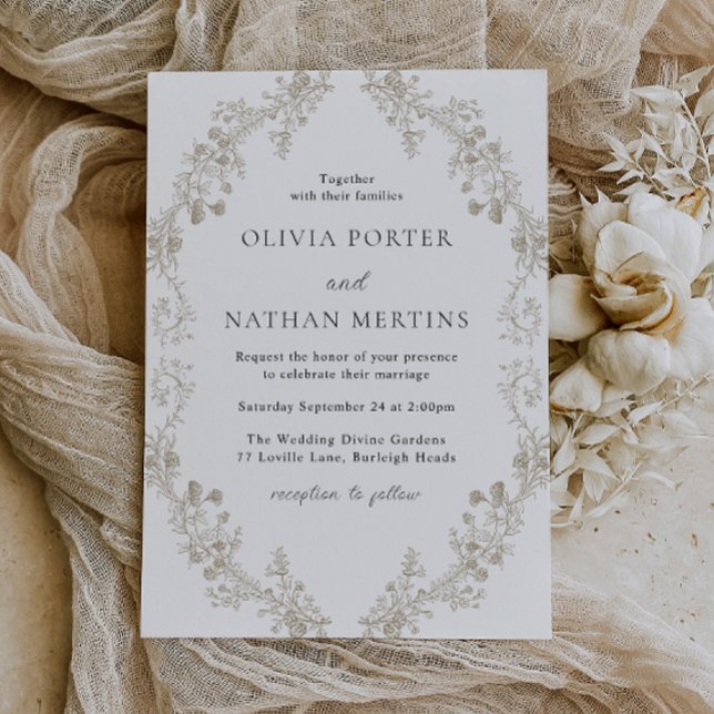 Vintage Elegant Floral Wreath Wedding Invitation (Creator Uploaded)