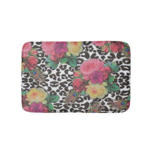 vintage elegant flowers cheetah peacock floral   bath mat