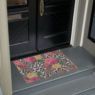 vintage elegant flowers cheetah peacock floral    doormat