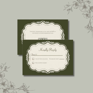 Vintage Elegant Forest Green QR Code RSVP Card