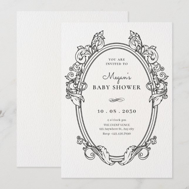 Vintage elegant frame art baby shower invitation (Front/Back)